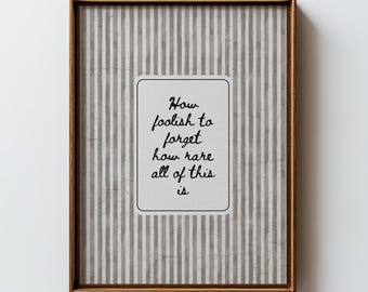 How Foolish To Forget Wall Art, Preppy Girly Quote Print, Handwriting Aesthetic Decor, Striped Trendy Room Poster