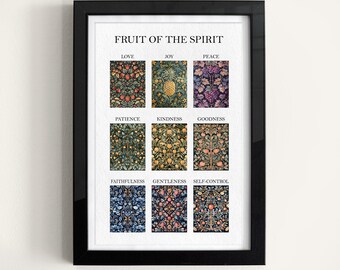 Colorful Christian Art: Fruit Of The Spirit Wall Art, William Morris Print, Aesthetic Room Decor, Modern Bible Art