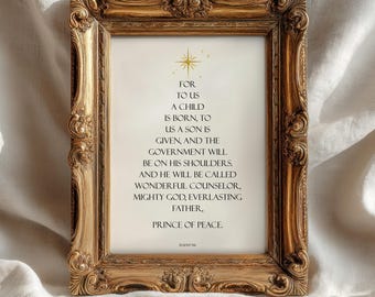 Christian Wall Art Christmas Decor, Isaiah 9:6 Scripture Print, Bible Quote Art, Religious Holiday Gift, Jesus Verse Poster, Digital Print