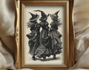 Arte mural vintage de brujas victorianas, decoración gótica femenina de Halloween, póster de brujería de Dark Academia, decoración ocultista antigua de otoño para el hogar
