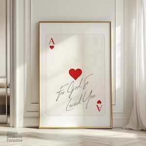 Póster de la carta Ace, arte de pared con naipes For God So Loved You, regalo bíblico con versículos bíblicos, cita de amor de moda, impresión cristiana retro de San Valentín