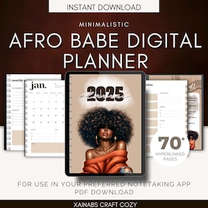 Black Girl Digital Planner, Afro Babe Digital Planner, Simple Black Girl Hyperlinked Planner, 2025 Everyday Black Girl Digital Planner