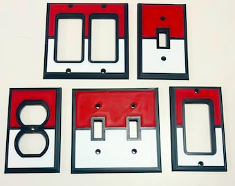 Tapa para interruptor de luz con forma de Pokébola; decoración para gamers impresa en 3D