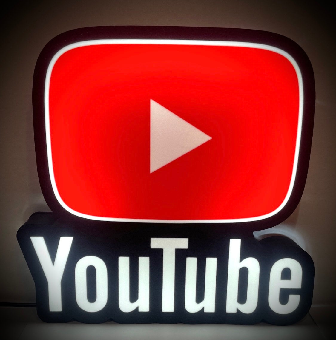 YouTube LED light box sign for streamers, vloggers, gamers, YouTubers. Office, den, man cave, living room, kids’ room, etc.