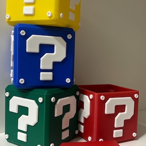 3D Printed Mario Question Block Piggy Bank with Magnetic Lid – Coin Bank for Kids, Gamers, Geeks – Super Mario Gift Ide