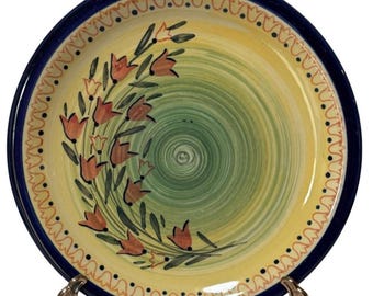 Plato llano de cerámica polaca Boleslawiec de 27,3 cm (10,75 pulgadas), pintado a mano con motivos florales amarillos, Polonia.