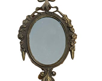 Vintage Italian Gold Tone Oval Mirror | Ornate Floral Scroll Decor (6.5 Inch)