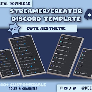 Blue Aesthetic Streamer & Content Creator Discord Server Template - Great For Twitch, YouTube, TikTok + Twitter Users - Cute Kawaii