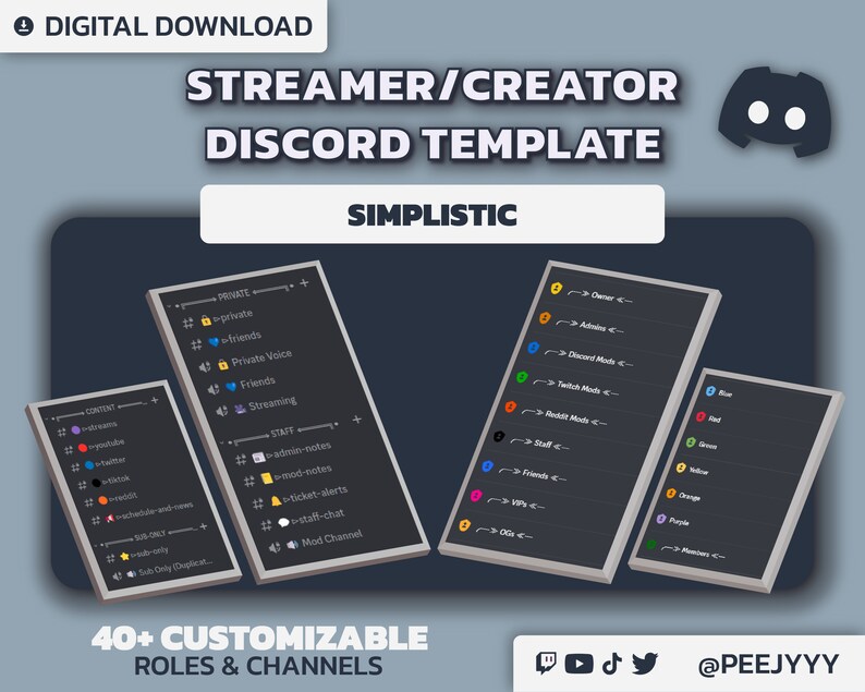 Simplistic Streamer & Content Creator Discord Server Template Great for Twitch, Youtube