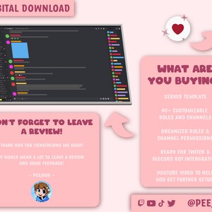 Streamer Roles Pink Aesthetic Streamer & Content Creator Discord Server Template ...