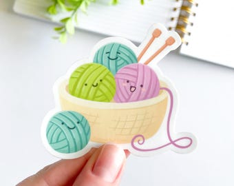 Cute Yarn Basket Sticker | Cute Basket of Yarn Sticker | Cute Yarn Ball Sticker | Cute Knitting Sticker | Waterproof Matte Vinyl Sticker