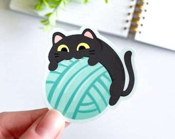 Yarn Ball Kitty Sticker | Cute Cat with Yarn Ball Sticker | Waterproof Matte Vinyl Sticker