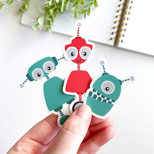 Friendly Robot Sticker | Cute Robot Sticker | Red Robot Sticker, Blue Robot Sticker | Waterproof Matte Vinyl Sticker