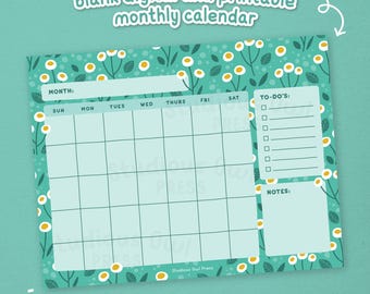 Blue Floral Monthly Calendar: Printable Undated Planner (digital ...