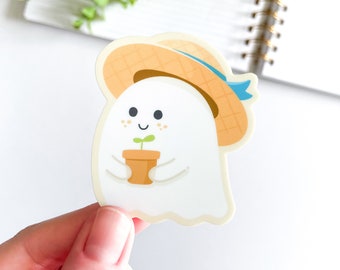 Spooky Gardener Sticker | Cute Gardening Ghost Sticker | Waterproof Matte Vinyl Sticker