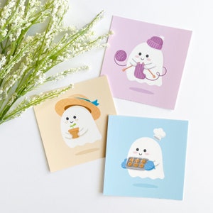 Spooky Ghost Mini Print | Square Print | Cute Ghost Art Print | Knitter, Baker, Gardener | Cute Wall Art, Wall Decor, Room Decor