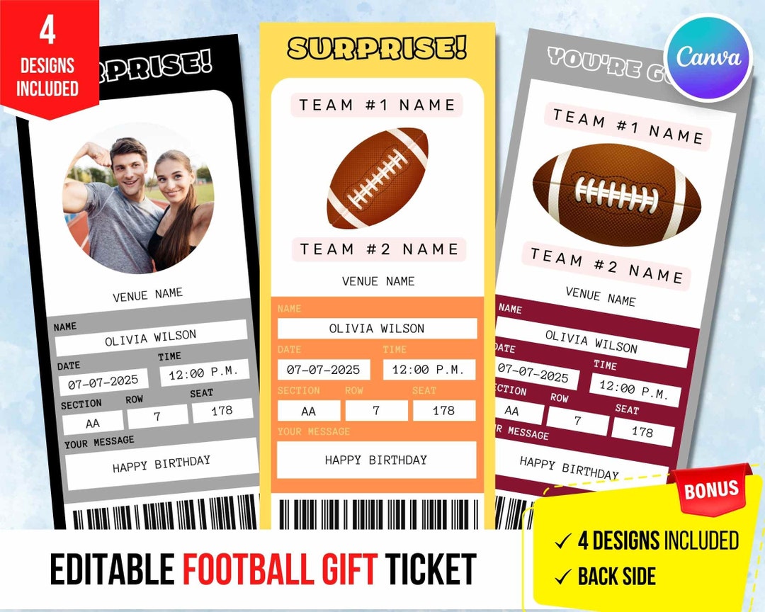 Editable NEW ORLEANS Colors Football Game Gift Reveal Ticket. Etsy