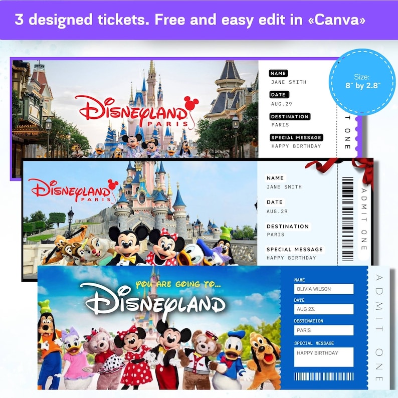 Printable Disneyland Paris Surprise Gift Ticket. Editable Etsy UK
