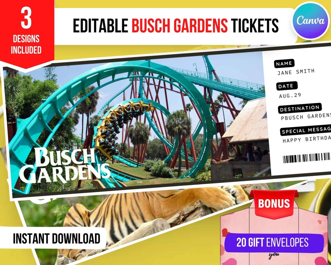 Editable Busch Gardens Surprise Gift Tickets Template - Etsy