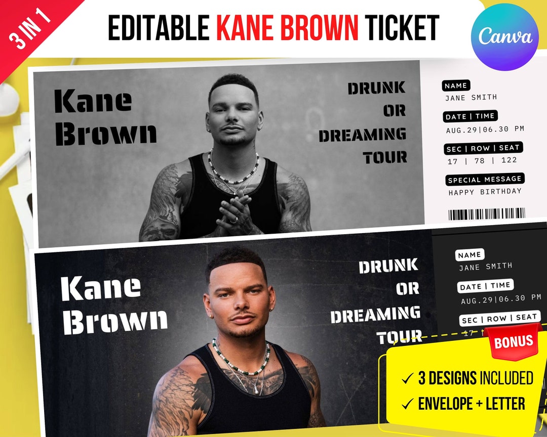Editable Kane Brown 2023 Concert Ticket Kane Brown Ticket Etsy UK