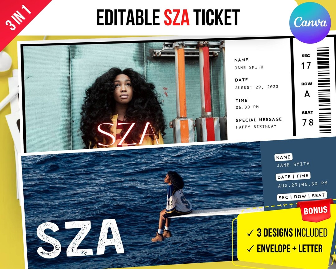 Editable SZA Concert Surprise Ticket Template Printable SZA Etsy