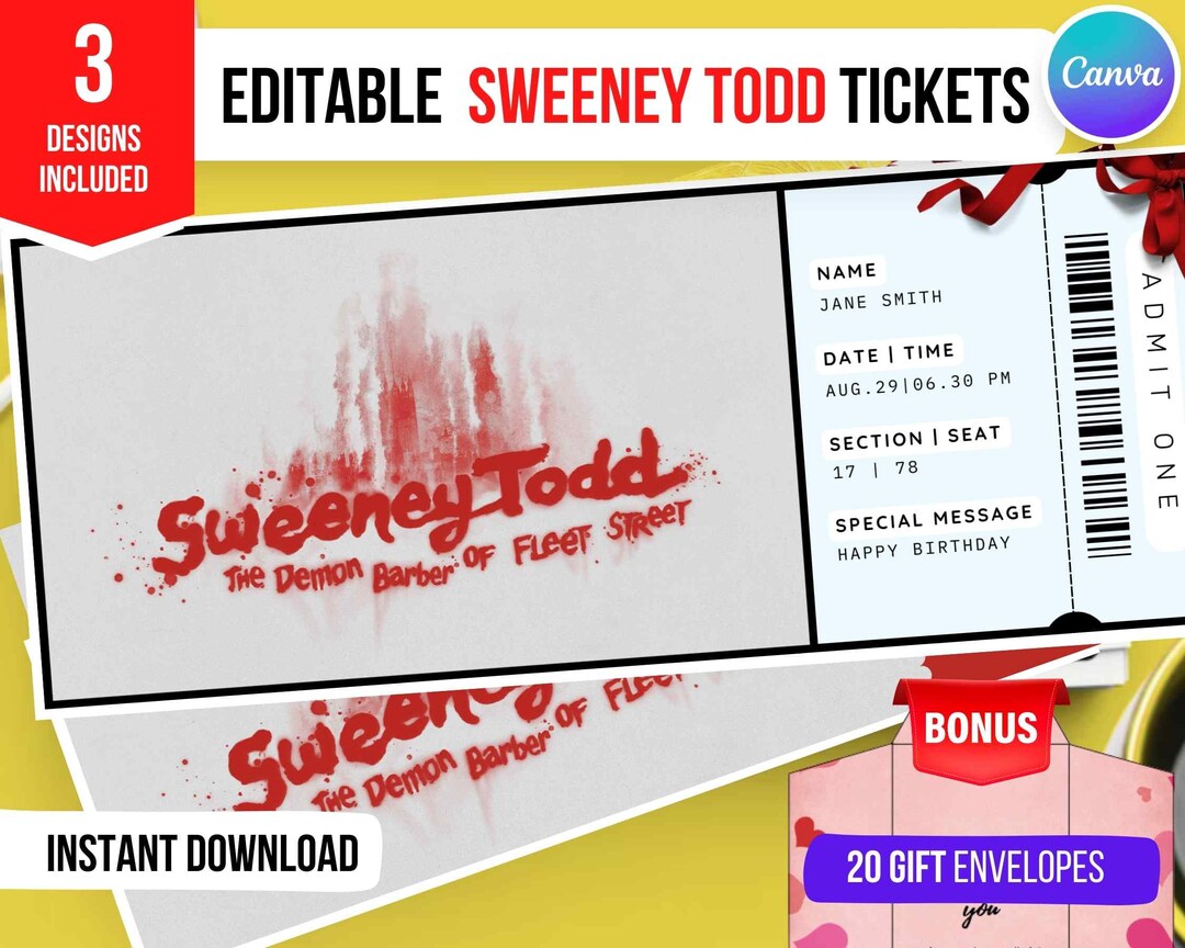 Printable Sweeney Todd Broadway Ticket Sweeney Todd Surprise Etsy