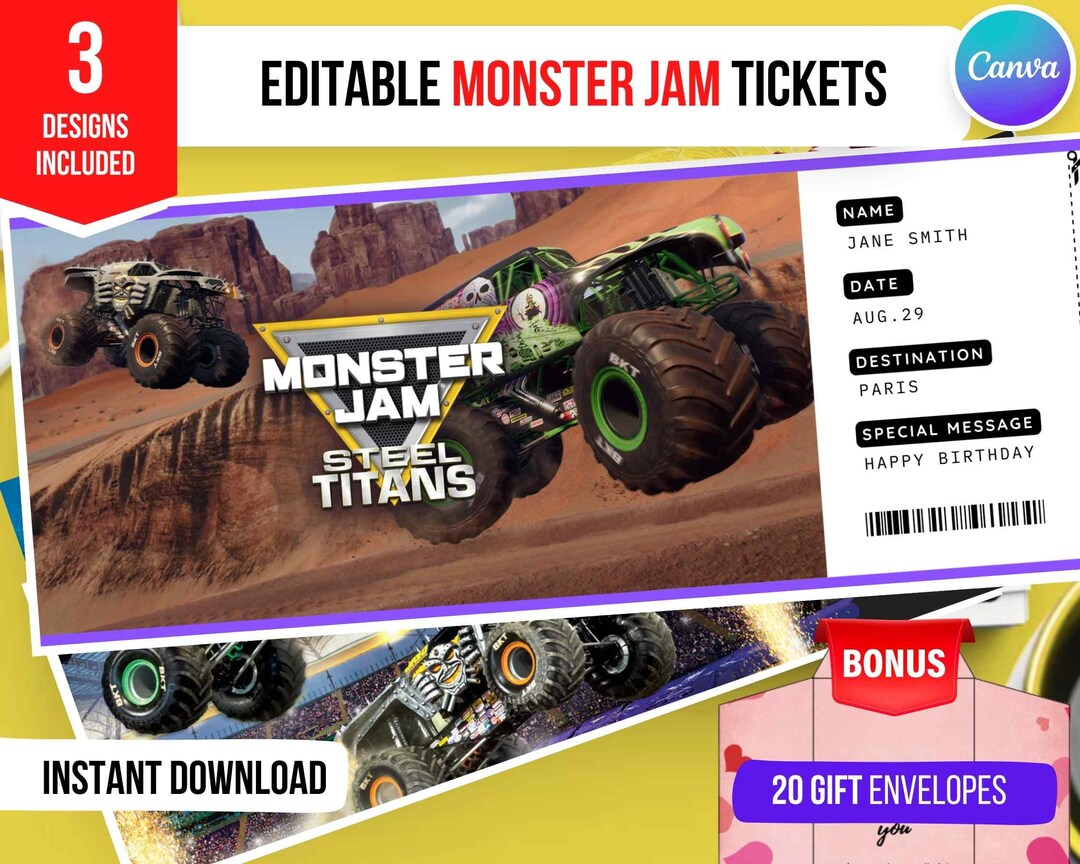 Printable Monster Jam Surprise Trip Ticket Birthady Gift - Etsy