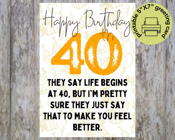 Printable 40th Birthday Card 40th Birthday Card for - Etsy