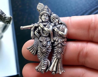 Anillo Radha Krishna: Joyería ajustable de plata de ley estilo templo indio.