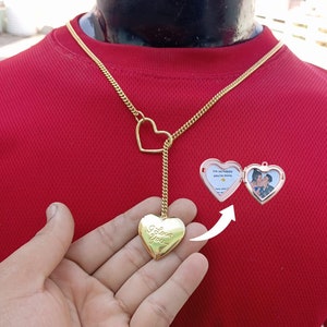 Collar de cadena con colgante de foto de corazón de oro personalizado - Colgante de corazón doble para mujer - Regalo romántico para novia o esposa