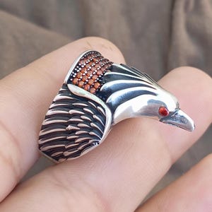 925 Sterling silver Gothic eagle Mens Biker Ring , Falcon ring for men, 3d eagle wings ring , Gift for men