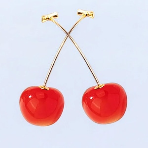 Boucles d'oreilles gouttes cerise rouge/pomme, bijoux uniques faits main, bijoux mignons en or vermeil 18 carats, cadeau pour elle boucles d'oreilles en argent sterling 925