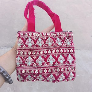 Pink Velvet Embroidered Tote Bag: Bohemian Floral Purse