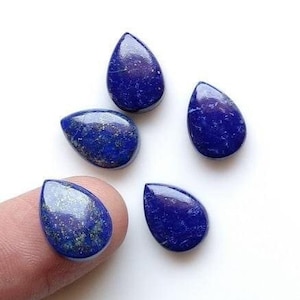NATURAL Blue Lapis Lazuli 12 Pieces  Pear Smooth Cabochons Calibrated Gemstones – 10x14mm Flat Back AAA Lapis Gemstone