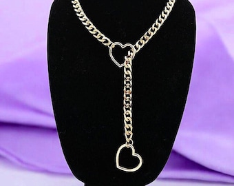Heart Slip Chain Necklace: Handmade Brass Y2K Jewelry