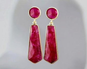 Gold Vermeil Ruby Dangle Earrings: July Birthstone Jewelry