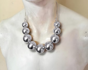 Chunky Silver Ball Necklace, Big Bold Necklace, Statement Necklace
