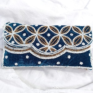 Beaded White Clutch Beaded Blue velvet Clutch Bag Pearl Clutch Purse Bridal Evening Clutches Gold sequence pearl clutch bohemian clutch