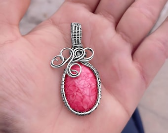 Handmade Wire Wrapped Pink Quartz Pendant Necklace: Copper Jewelry