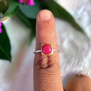 Natural Ruby 24K Yellow Gold Ring, Solid 24K Gold Jewelry, Ruby Ring, Dainty Ruby Ring, July Birthstone Ring, Christmas Ring