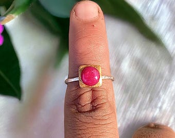 Handmade Kundan Ruby Ring: 24K Gold over Silver