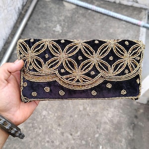 Indian beaded clutch , wedding clutch bag with braided shoulder strap