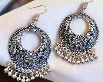 Handgefertigte Silber Chandelier Ohrringe: Boho Ethnic Statement Schmuck