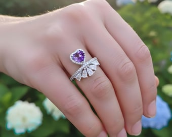 Heart Amethyst Ring: Sterling Silver February Birthstone
