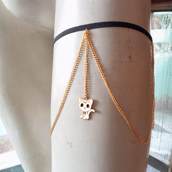 Cat Charm Thigh Chain: Gold Brass Body Jewelry