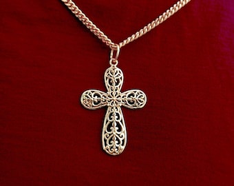 Gold Filigree Cross Necklace: Handmade Religious Pendant