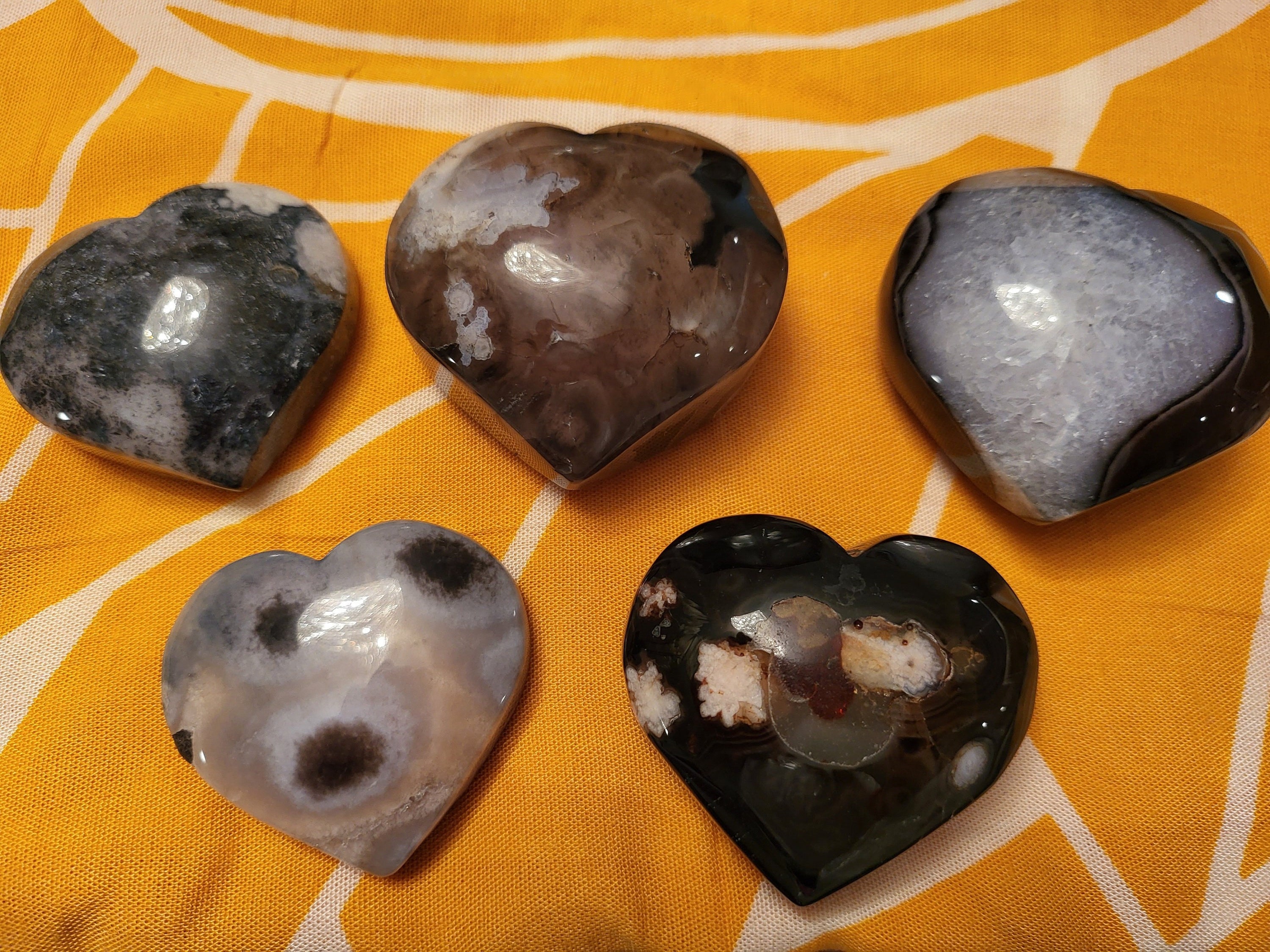 美しいブラックフラワーアゲートのふくらんだハート - Etsy 日本