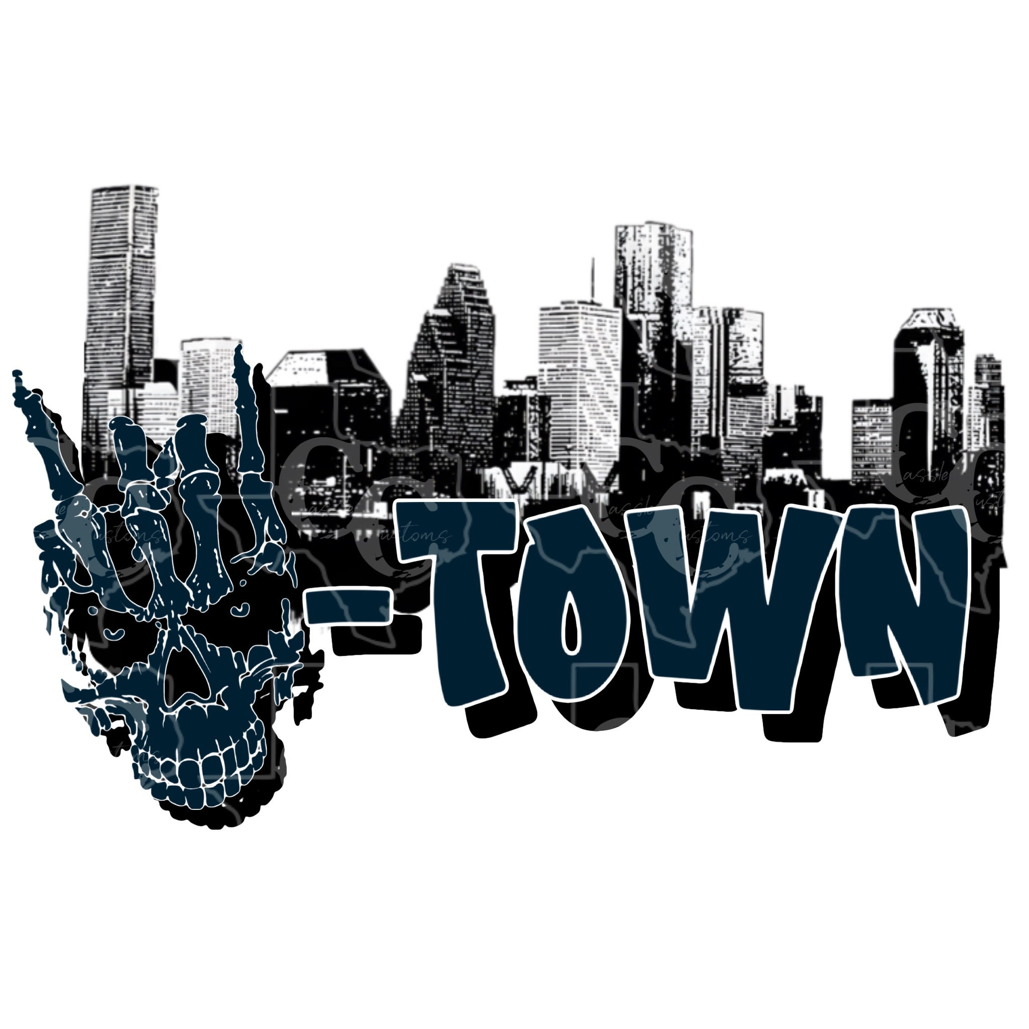 Xtreme Apparel Houston City Skyline Baseball Shirt - Navy Blue T-Shirt (XL)