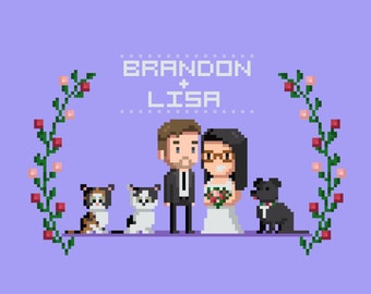 Custom Pixel Art Portrait, 8bit Avatar, Couple, Pet (Digital Download)