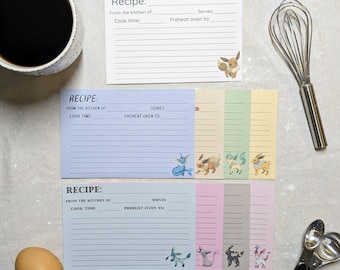 Tarjetas de recetas de Evoluciones de Eevee